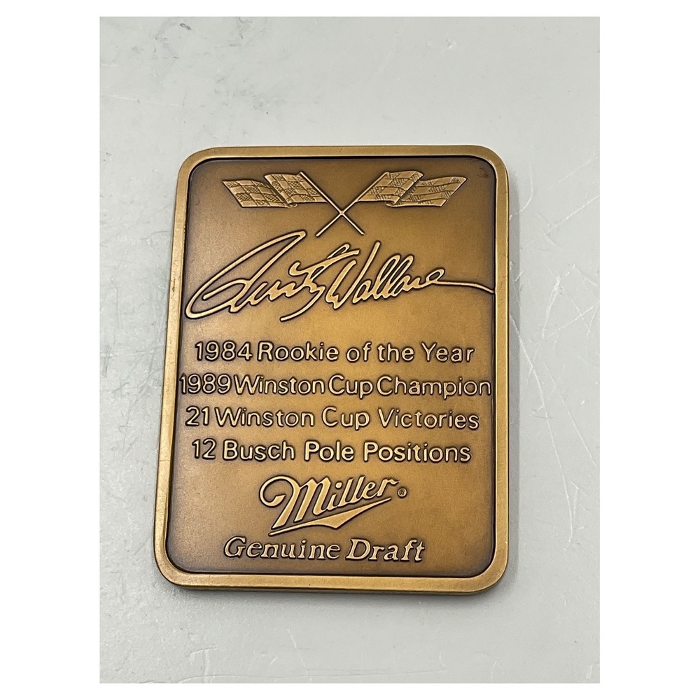Miller Genuine Draft 1990 Rusty Wallace NASCAR Bronze Desk Plaque - Picture 3 of 3